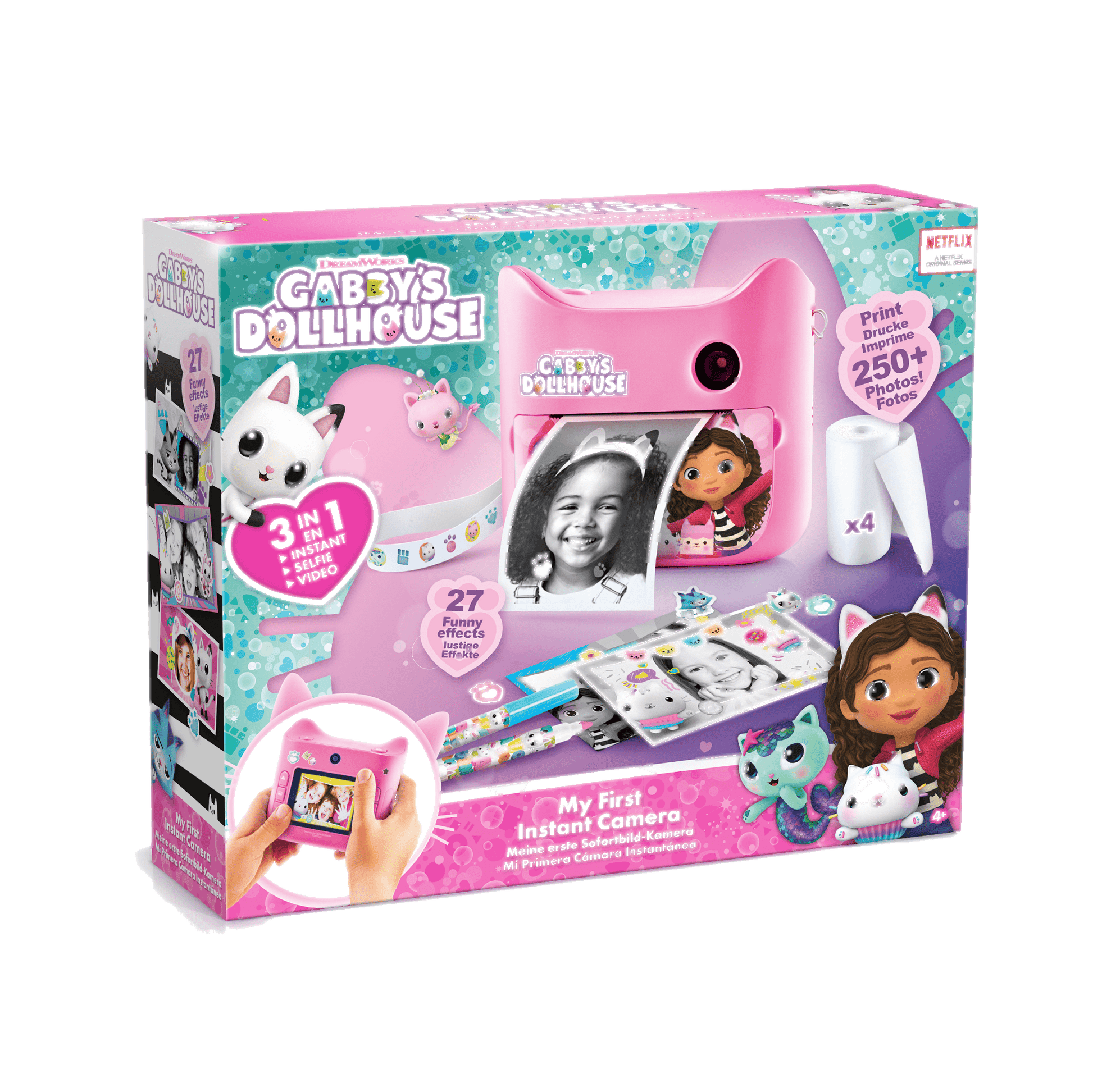 Gabby y La Casa Mágica - Mi primera Cámara de Fotos de Impresión Instantánea sin Tinta con 4 Rollos de Papel y 4 Rotuladores - My First Instant Camera Gabby's DollHouse - GABB 005 - CanalToys
