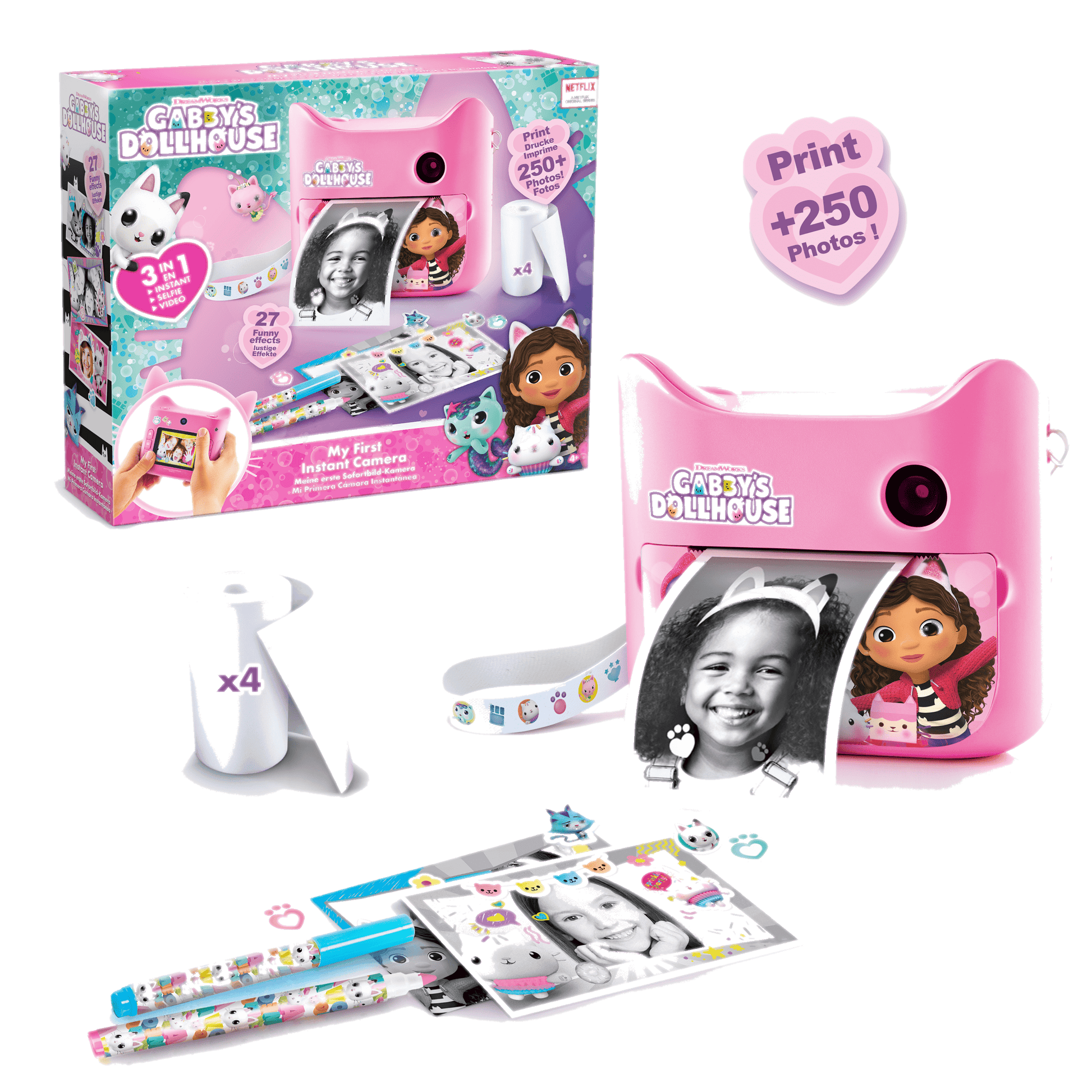 Gabby y La Casa Mágica - Mi primera Cámara de Fotos de Impresión Instantánea sin Tinta con 4 Rollos de Papel y 4 Rotuladores - My First Instant Camera Gabby's DollHouse - GABB 005 - CanalToys