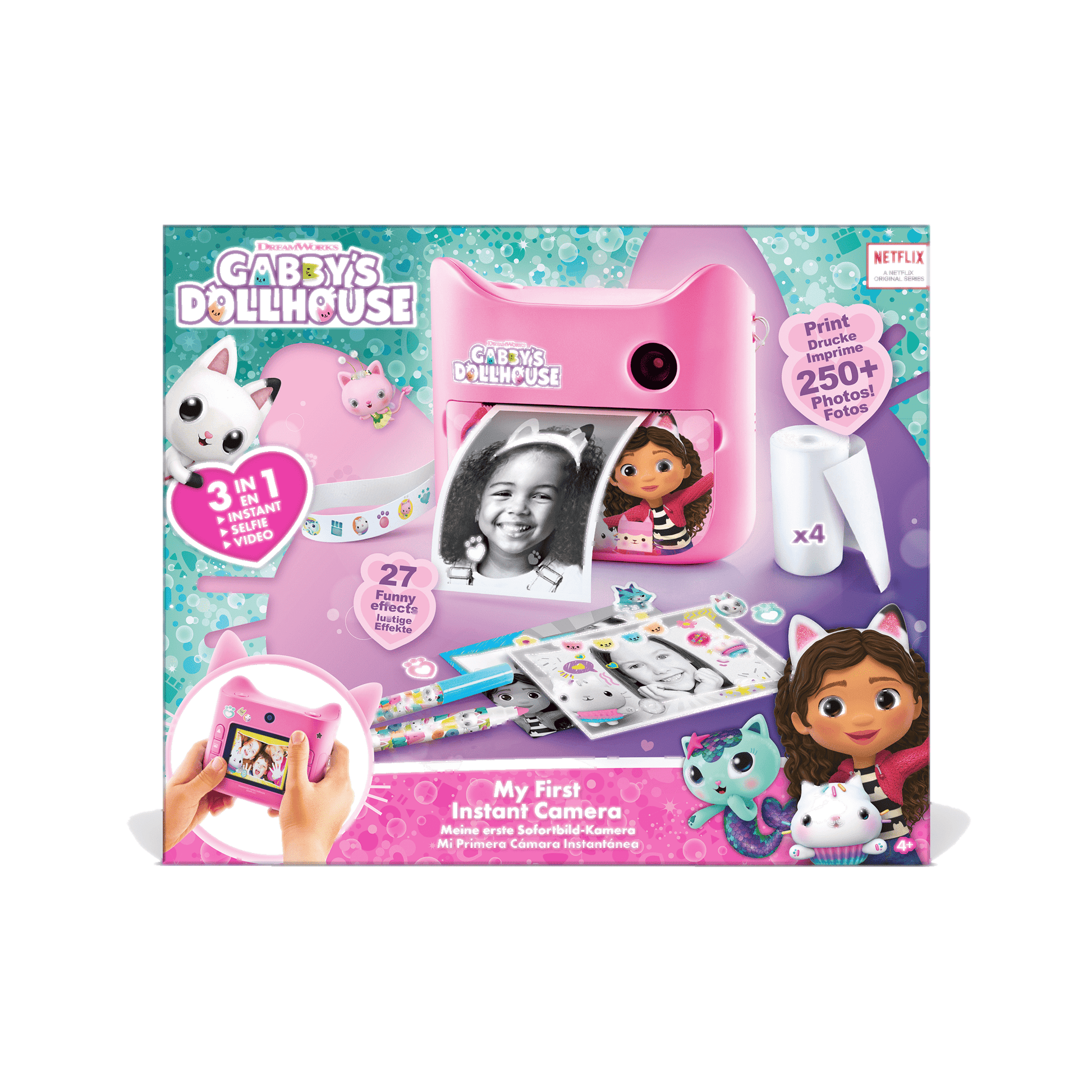 Gabby y La Casa Mágica - Cámara de Fotos de Impresión Instantánea sin Tinta con 4 Rolos de Papel y 4 Rotuladores  - PPC 037 - CanalToys