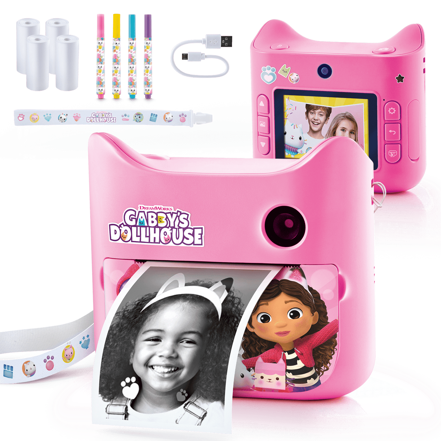 Gabby y La Casa Mágica - Mi primera Cámara de Fotos de Impresión Instantánea sin Tinta con 4 Rollos de Papel y 4 Rotuladores - My First Instant Camera Gabby's DollHouse - GABB 005 - CanalToys
