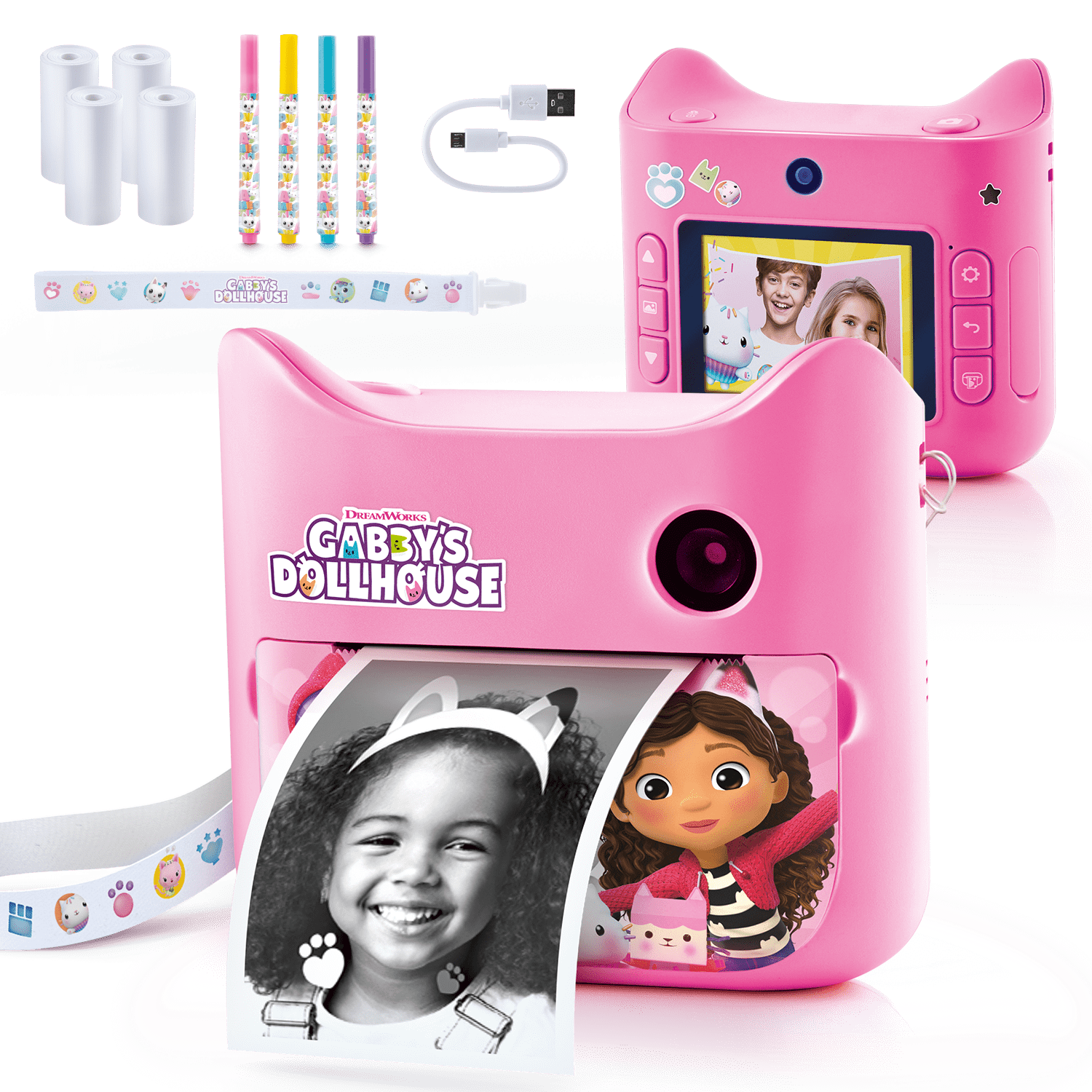 Gabby y La Casa Mágica - Mi primera Cámara de Fotos de Impresión Instantánea sin Tinta con 4 Rollos de Papel y 4 Rotuladores - My First Instant Camera Gabby's DollHouse - GABB 005 - CanalToys
