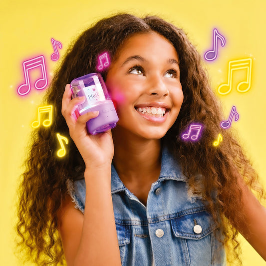 Mädchen nutzt den Mini Bluetooth Lautsprecher für Kinder unterwegs