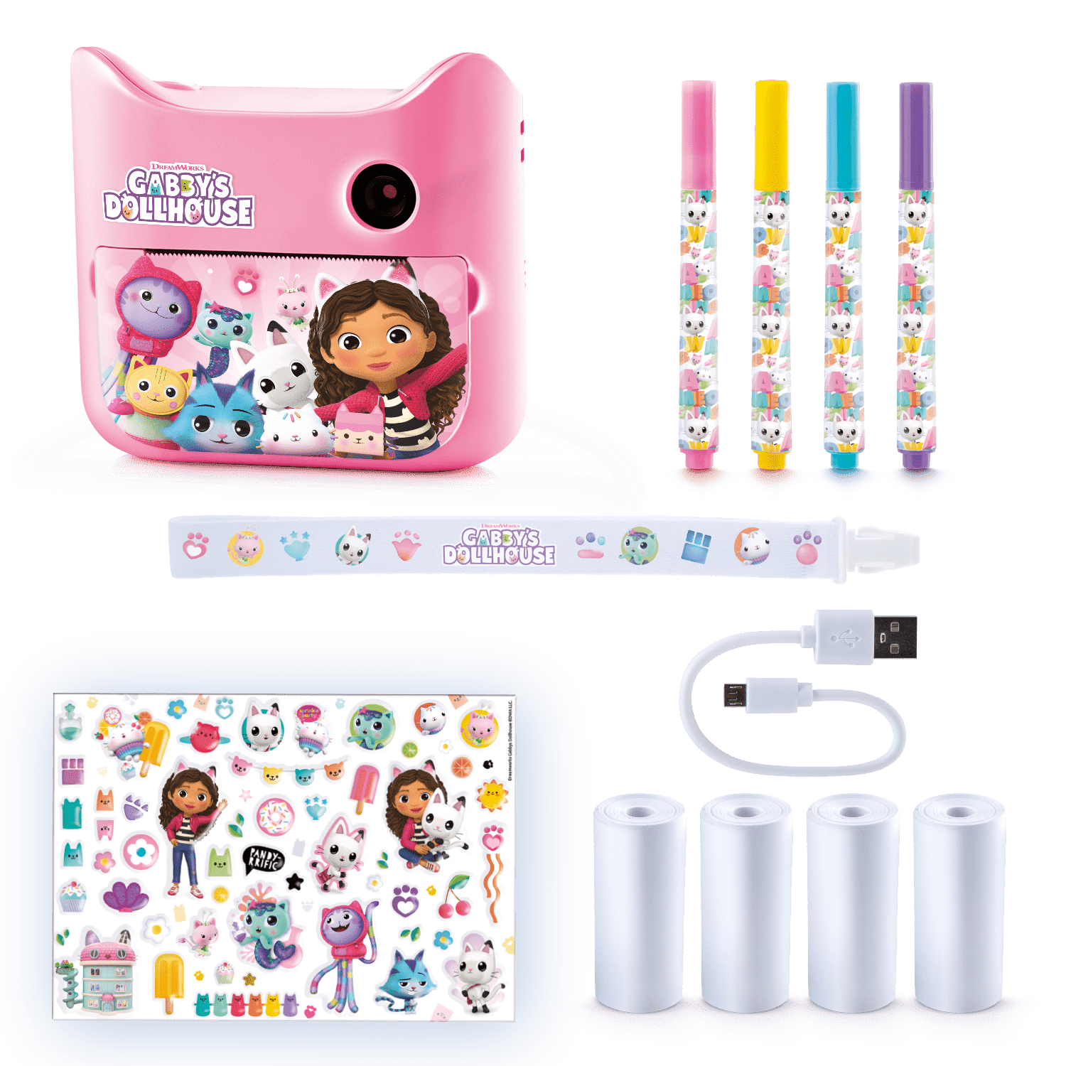 Gabby y La Casa Mágica - Mi primera Cámara de Fotos de Impresión Instantánea sin Tinta con 4 Rollos de Papel y 4 Rotuladores - My First Instant Camera Gabby's DollHouse - GABB 005 - CanalToys